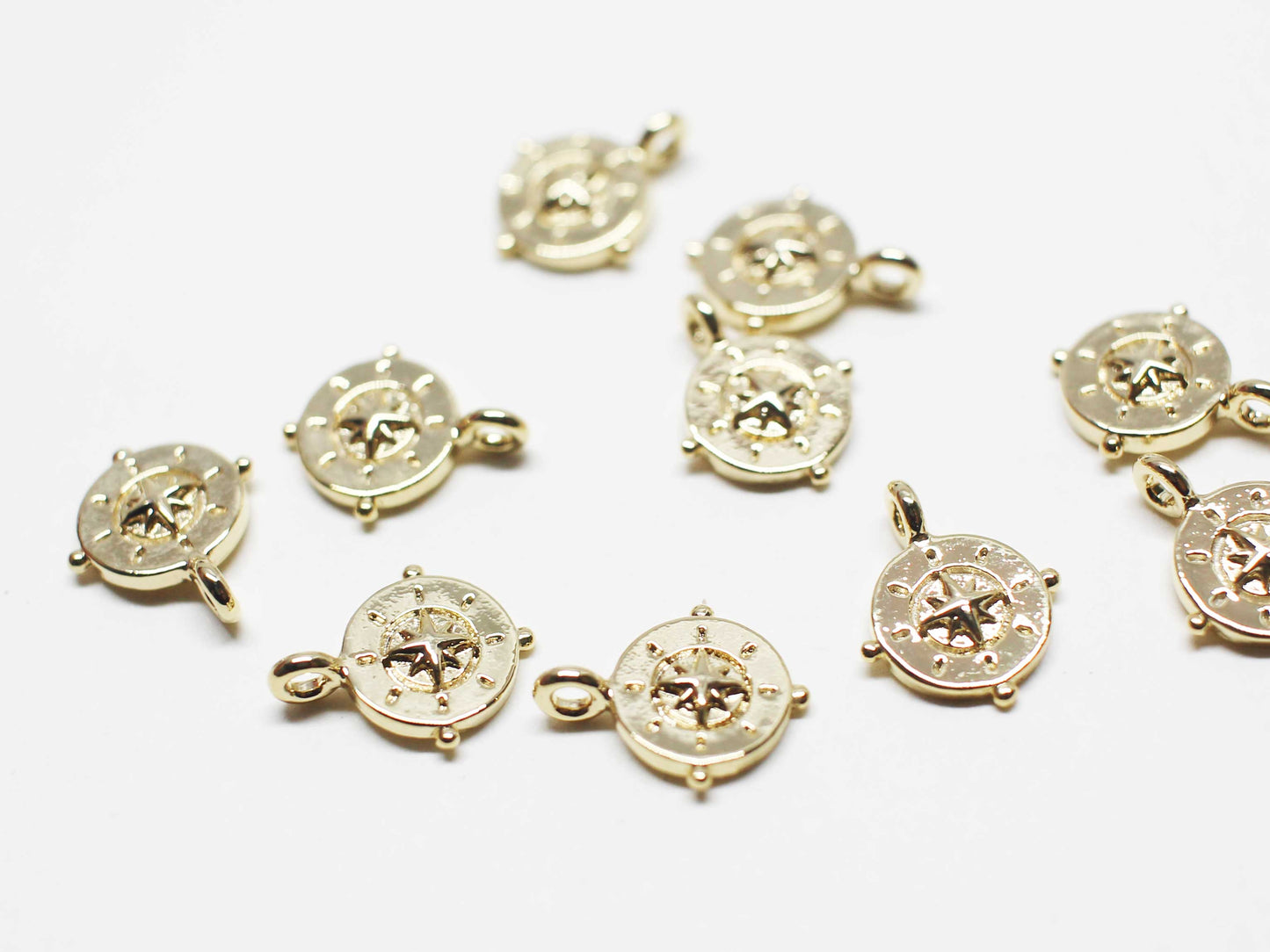 [P1108]/2pcs/Mini Compass charm/Brass/Gold/10x8mm