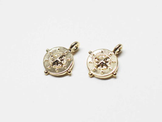 [P1108]/2pcs/Mini Compass charm/Brass/Gold/10x8mm