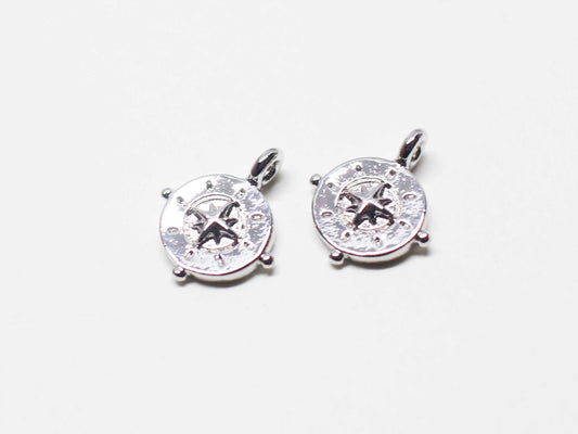 [P1108]/2pcs/Mini Compass charm/Brass/Rhodium/10x8mm