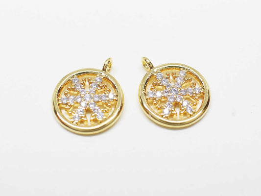 [P1110]/2pcs/Cubic Snowflake charm/Brass/Gold/10mm