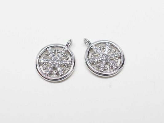 [P1110]/2pcs/Cubic Snowflake charm/Brass/Rhodium/10mm