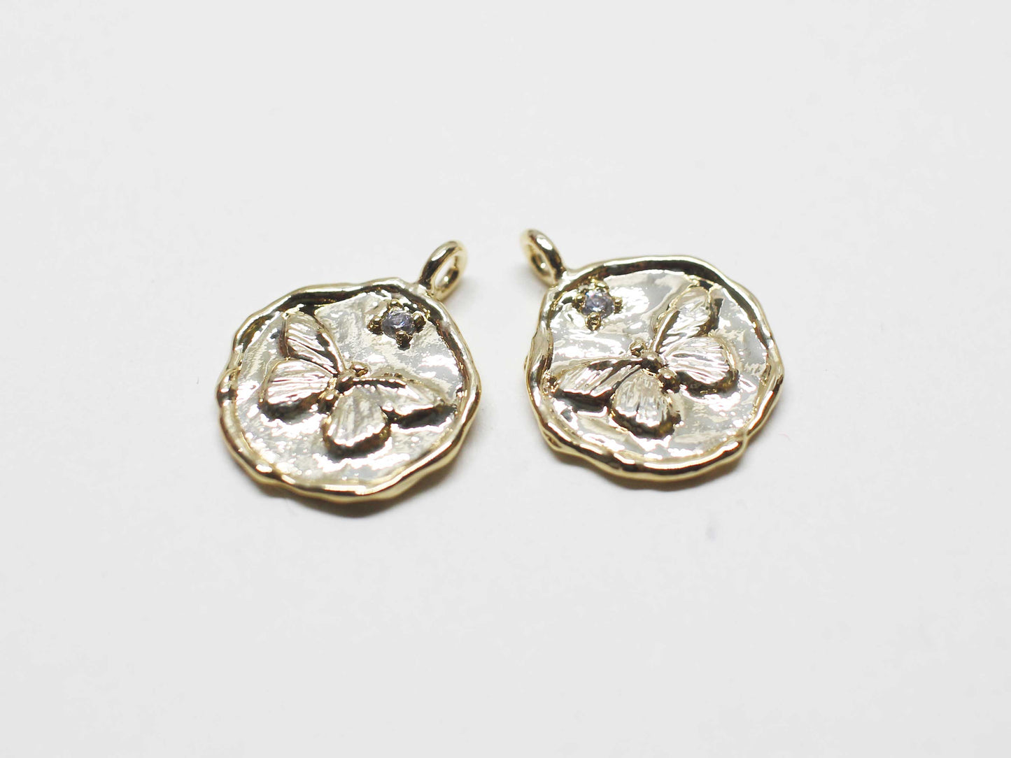 [P1109]/2pcs/Vintage Coin butterfly charm/Brass/Gold/12.5mm