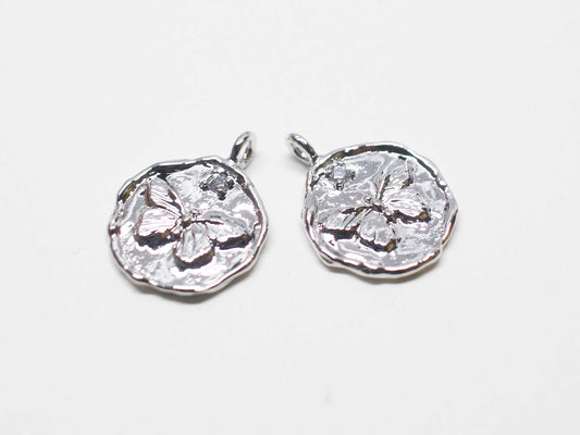 [P1109]/2pcs/Vintage Coin butterfly charm/Brass/Rhodium/12.5mm