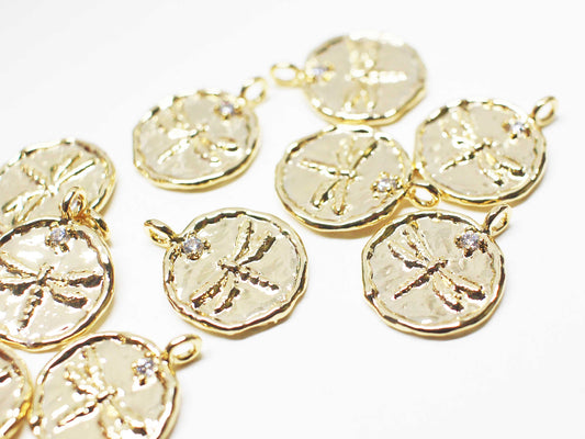 [P1109-1]/2pcs/Vintage Coin Dragonfly charm/Brass/Gold/12.5mm