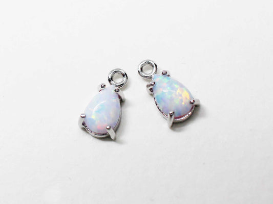 [P1024-1]2pcs/Teardrop Opal Pendant/Brass /Rhodium/8.5x4.5mm