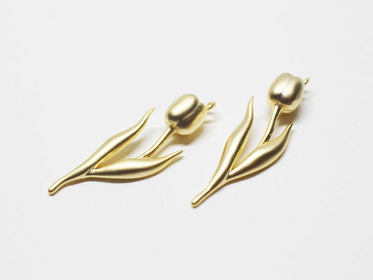 [P1115]/2pcs/Tulip Pendant/Brass/Matte Gold/25x8mm