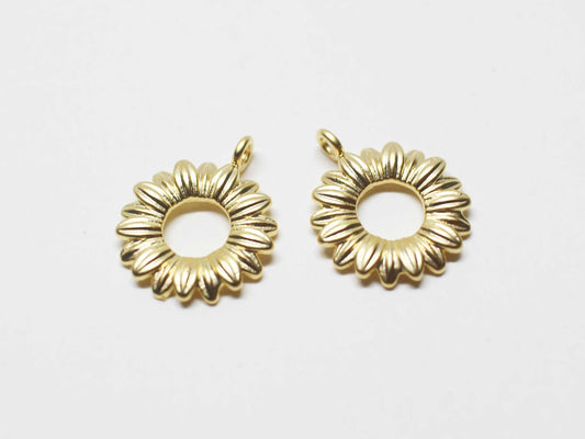 [P1116]/2pcs/Sunflower leaf charm/Brass/Matte Gold/12mm