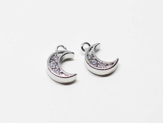 [P1113]/2pcs/Mini cubic Crescent charm/Brass/Rhodium/8.8x6.2mm