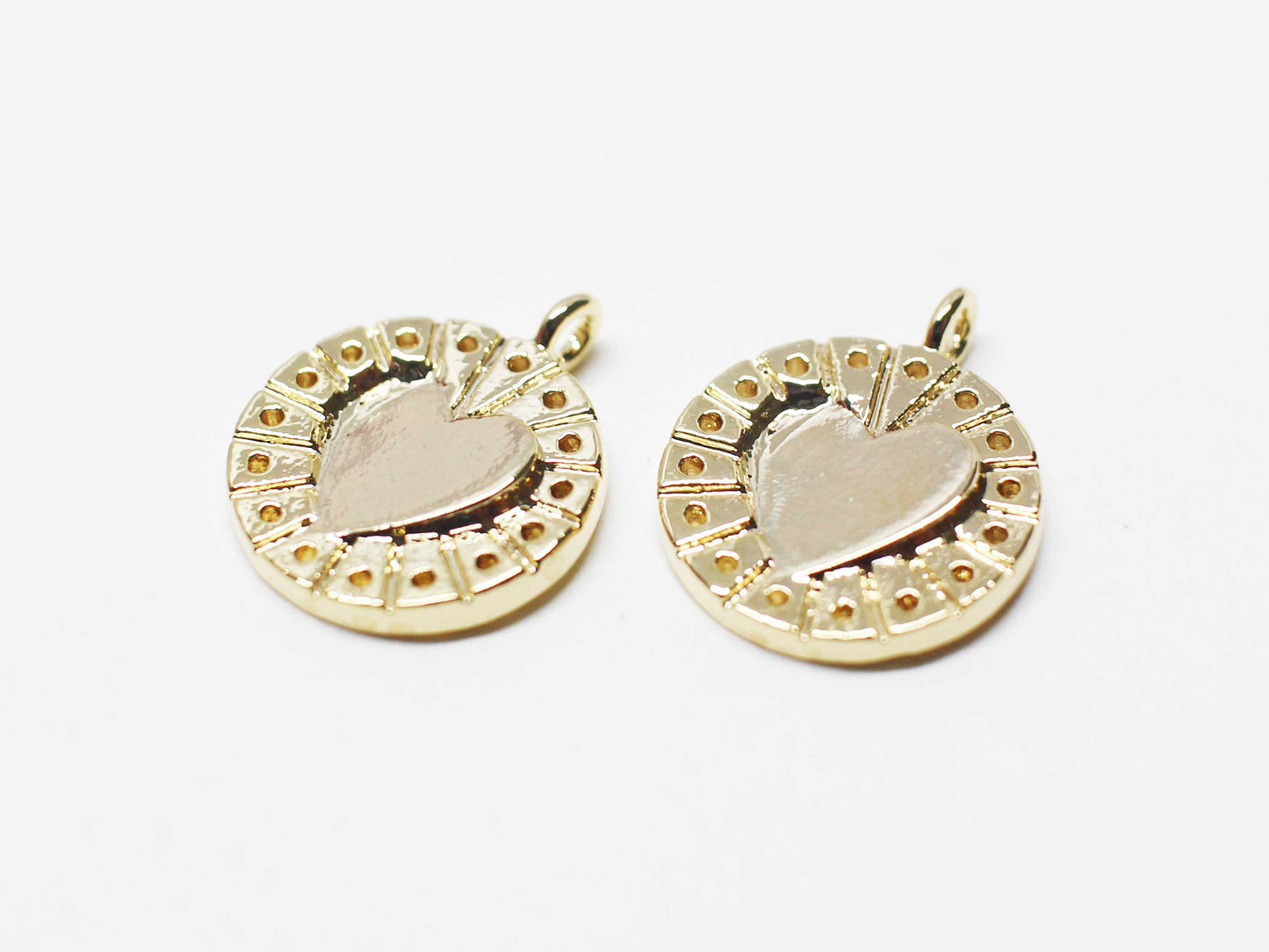 [P1118]/2pcs/Coin Heart Charm/Brass/Gold/13mm