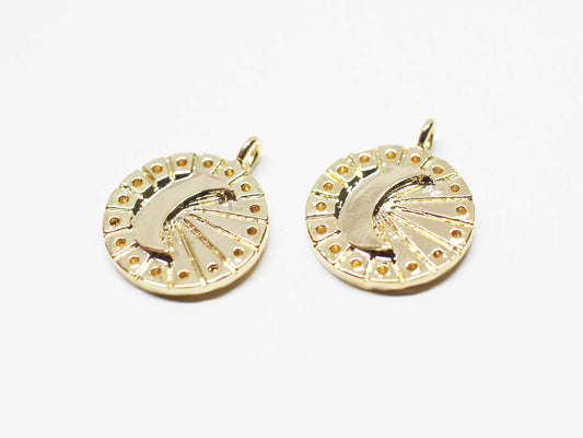 [P1119]/2pcs/Coin Crescent Charm/Brass/Gold/13mm