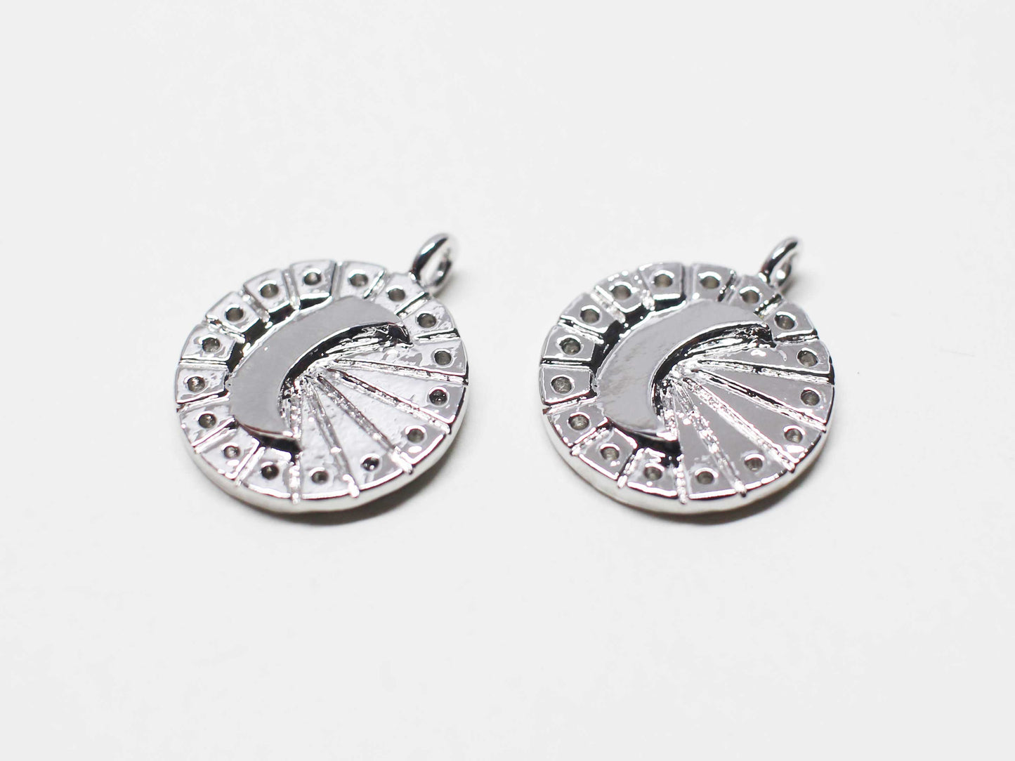 [P1119]/2pcs/Coin Crescent Charm/Brass/Rhodium/13mm