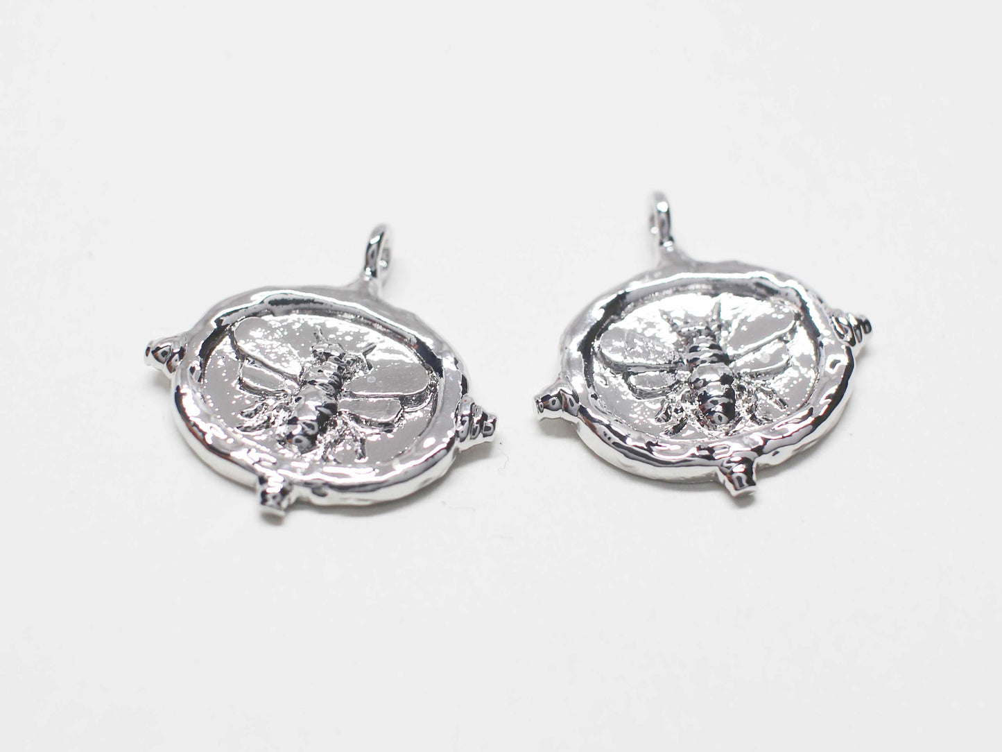 [P1120]/2pcs/Vintage Bee Charm/Brass/Rhodium/17.7x17.6mm