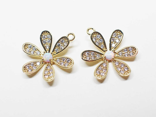 [P1121]/1pcs/Opal Flower Charm/Brass/Gold/16mm