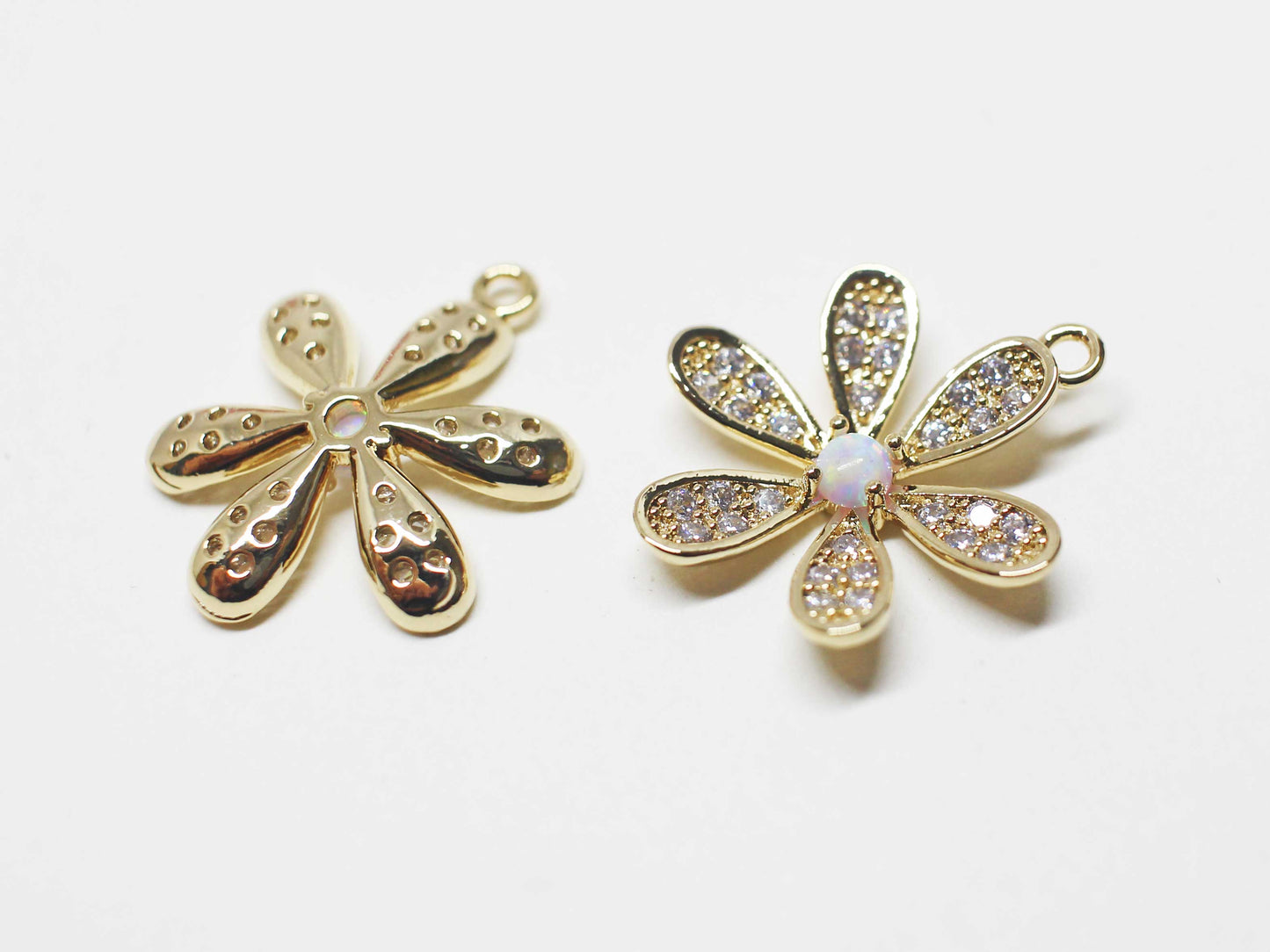 [P1121]/1pcs/Opal Flower Charm/Brass/Gold/16mm