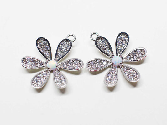 [P1121]/1pcs/Opal Flower Charm/Brass/Rhodium/16mm