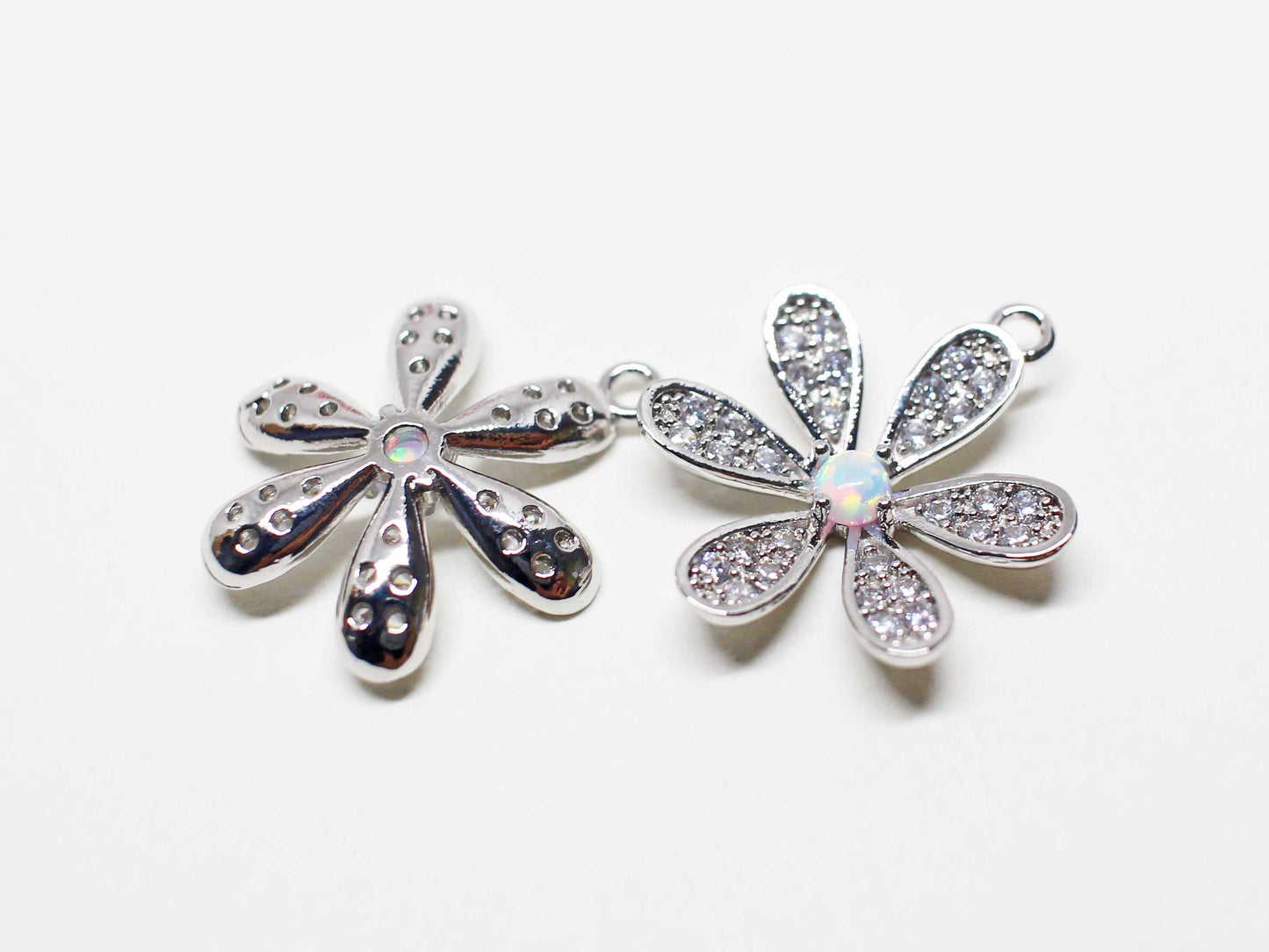 [P1121]/1pcs/Opal Flower Charm/Brass/Rhodium/16mm