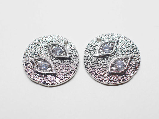 [P1122]/2pcs/Double Evil Eyes Pendant/Brass/Rhodium/19mm