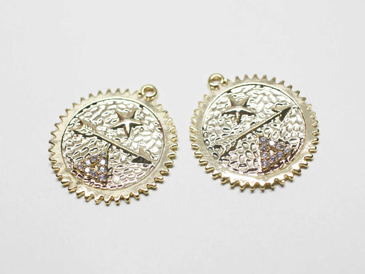 [P1123]/2pcs/Coin Star and Triangle Pendant/Brass/Gold/22.5mm