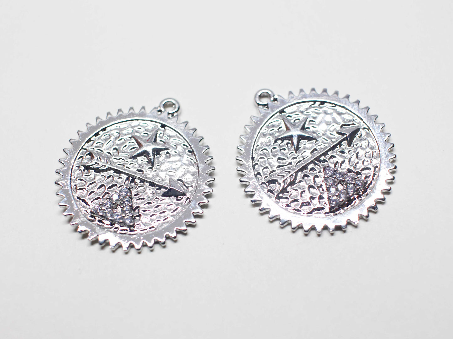 [P1123]/2pcs/Coin Star and Triangle Pendant/Brass/Rhodium/22.5mm