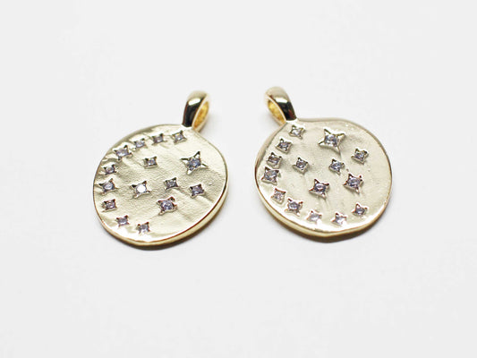 [P1124]/2pcs/Vintage circle Star charm,/Brass/Gold/13.5mm