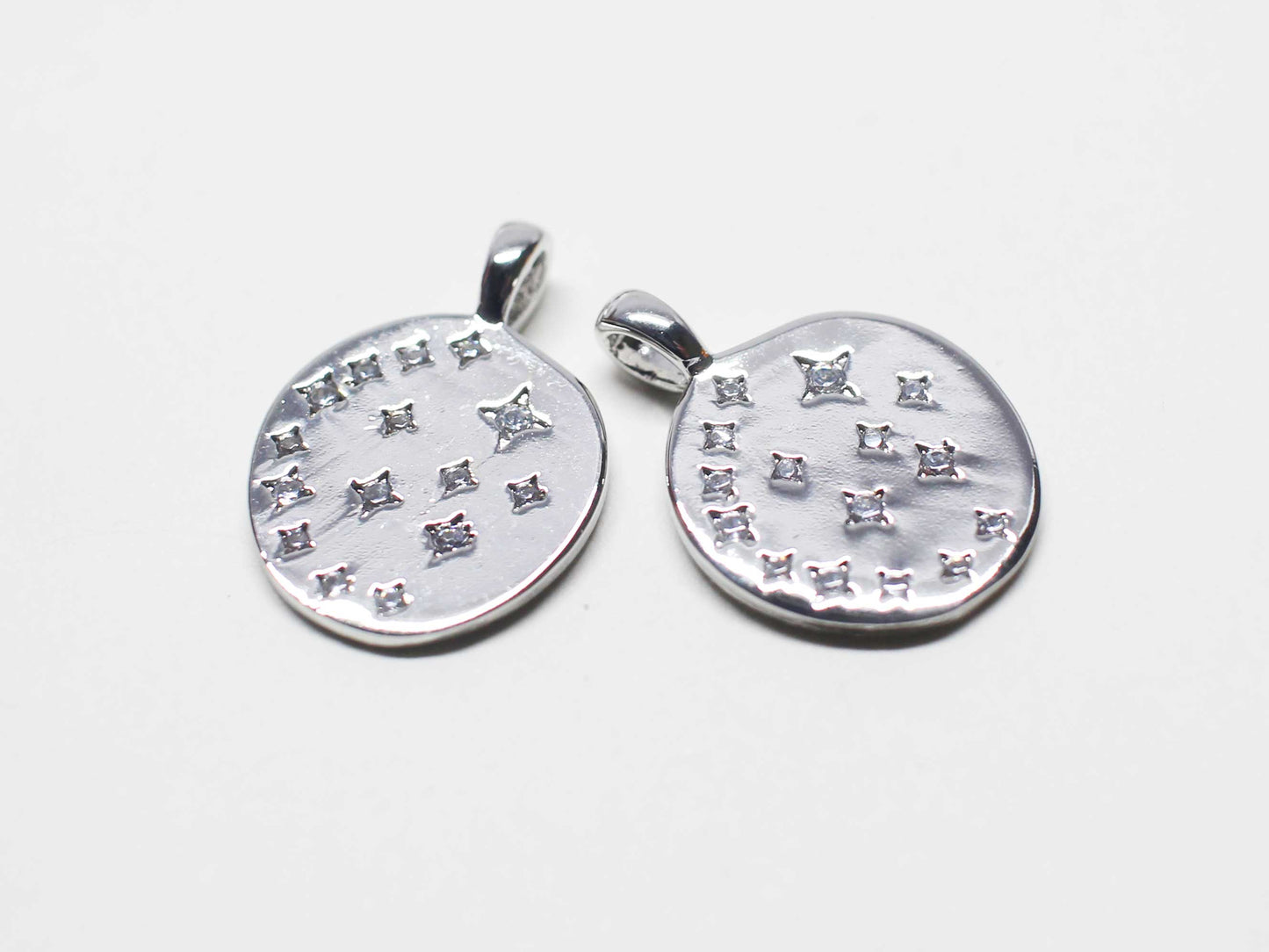 [P1124]/2pcs/Vintage circle Star charm,/Brass/Rhodium/13.5mm