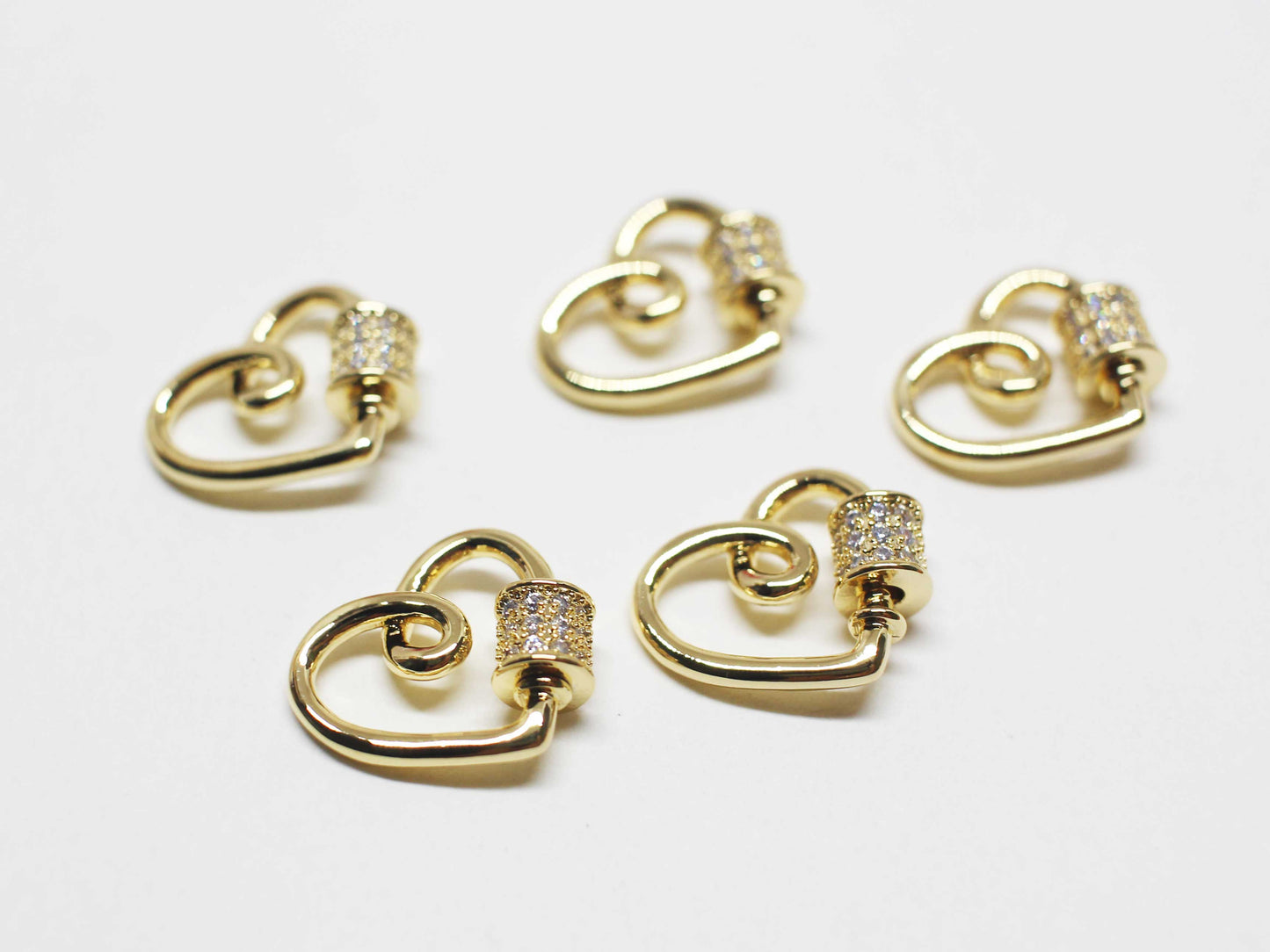 [P1127-1]/1pcs/Cubic Heart Carabiner Clasp/Brass/Gold/20.5x11.5mm