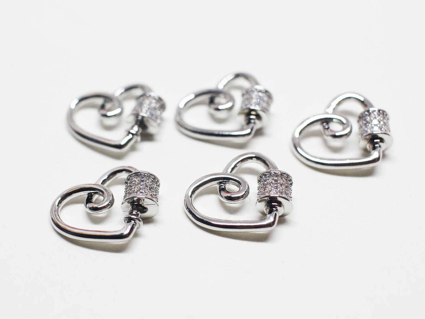 [P1127-1]/1pcs/Cubic Heart Carabiner Clasp/Brass/Rhodium/20.5x11.5mm