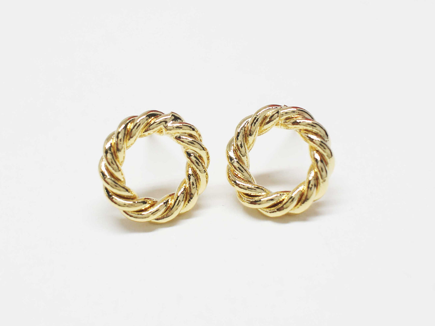 [E0411]/1 pair/Ribbon Circle Earrings/ Brass/Gold plated/12mm