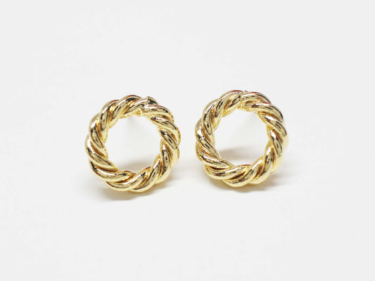 [E0411]/1 pair/Ribbon Circle Earrings/ Brass/Gold plated/12mm