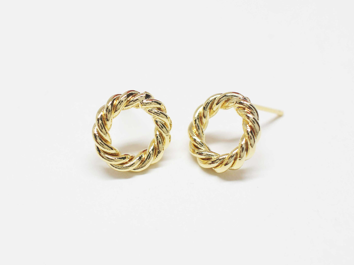 [E0411]/1 pair/Ribbon Circle Earrings/ Brass/Gold plated/12mm