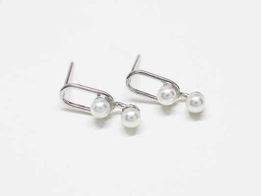 [E0412]/1 pair/Drop Pearl earrings/ Brass/Rhodium plated/13x5mm