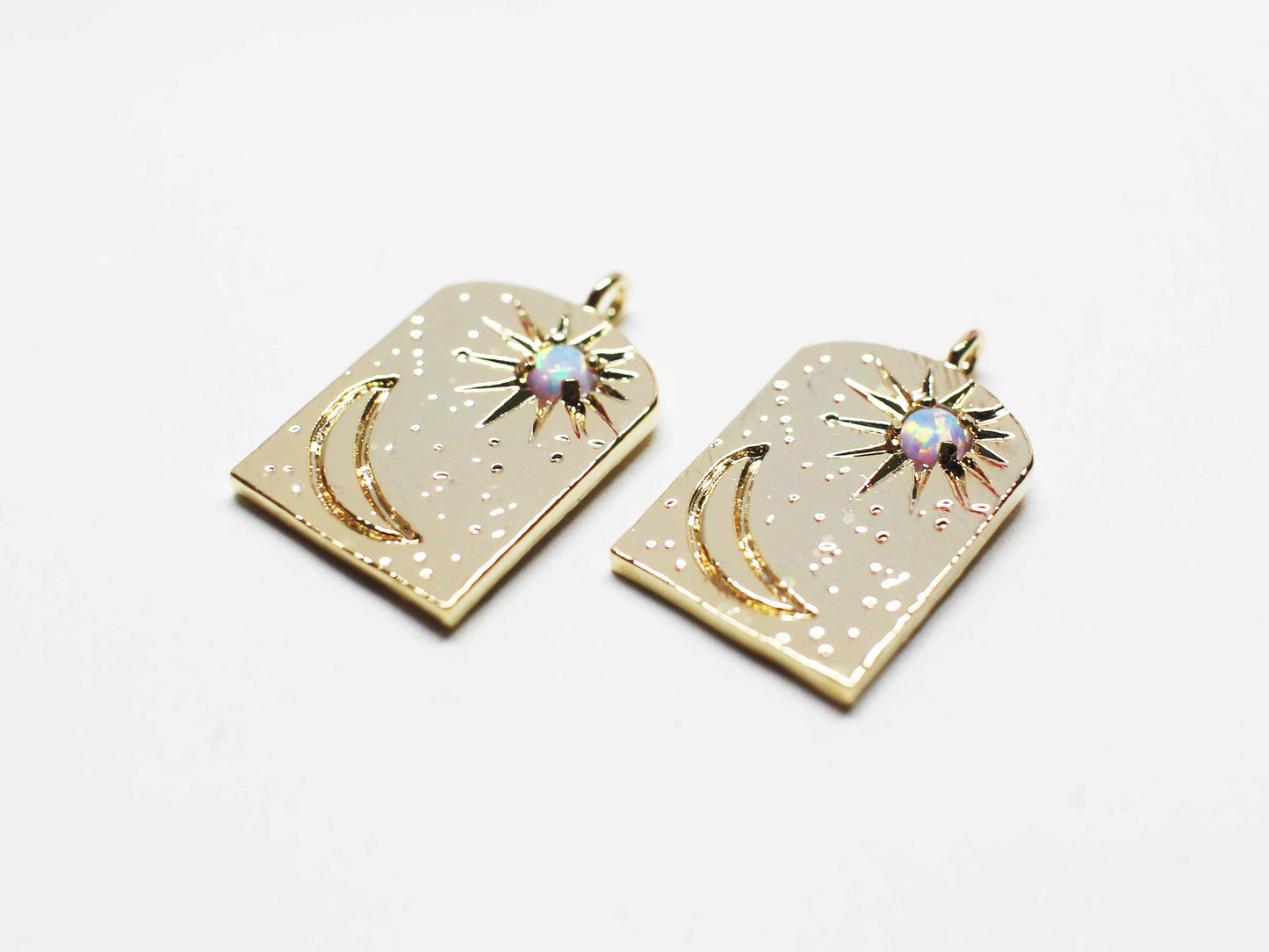 [P1128]/2pcs/Opal star moon charm/Brass/Gold/20.7x12.7mm