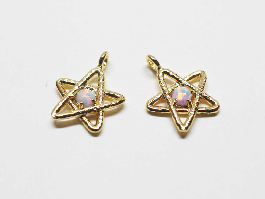 [P1129]/2pcs/Chubby Opal star charm/Brass/Gold/14x11mm