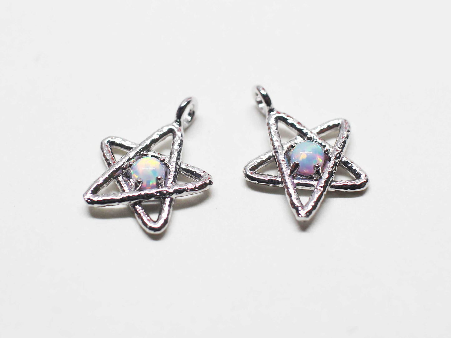 [P1129]/2pcs/Chubby Opal star charm/Brass/Rhodium/14x11mm