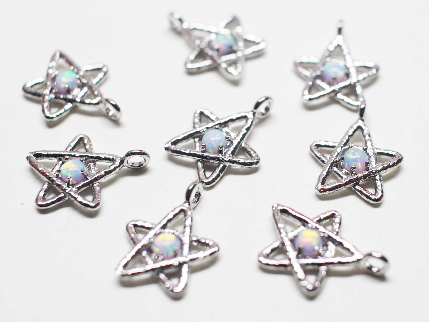 [P1129]/2pcs/Chubby Opal star charm/Brass/Rhodium/14x11mm