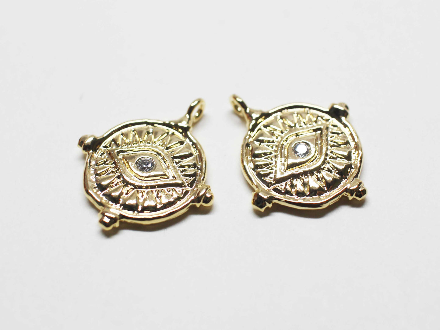 [P1130]/2pcs/Cubic Evil eye Charm/Brass/Gold/20x17mm