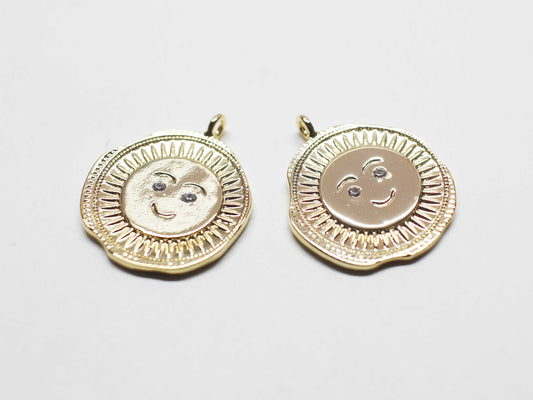 [P1131]/2pcs/Cubic eyed Face charm/Brass/Gold/18mm