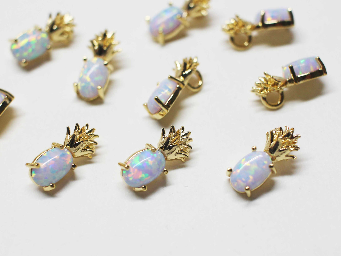 [P1133]/2pcs/Opal Pineapple Charm/Brass/Gold/10.8x5mm