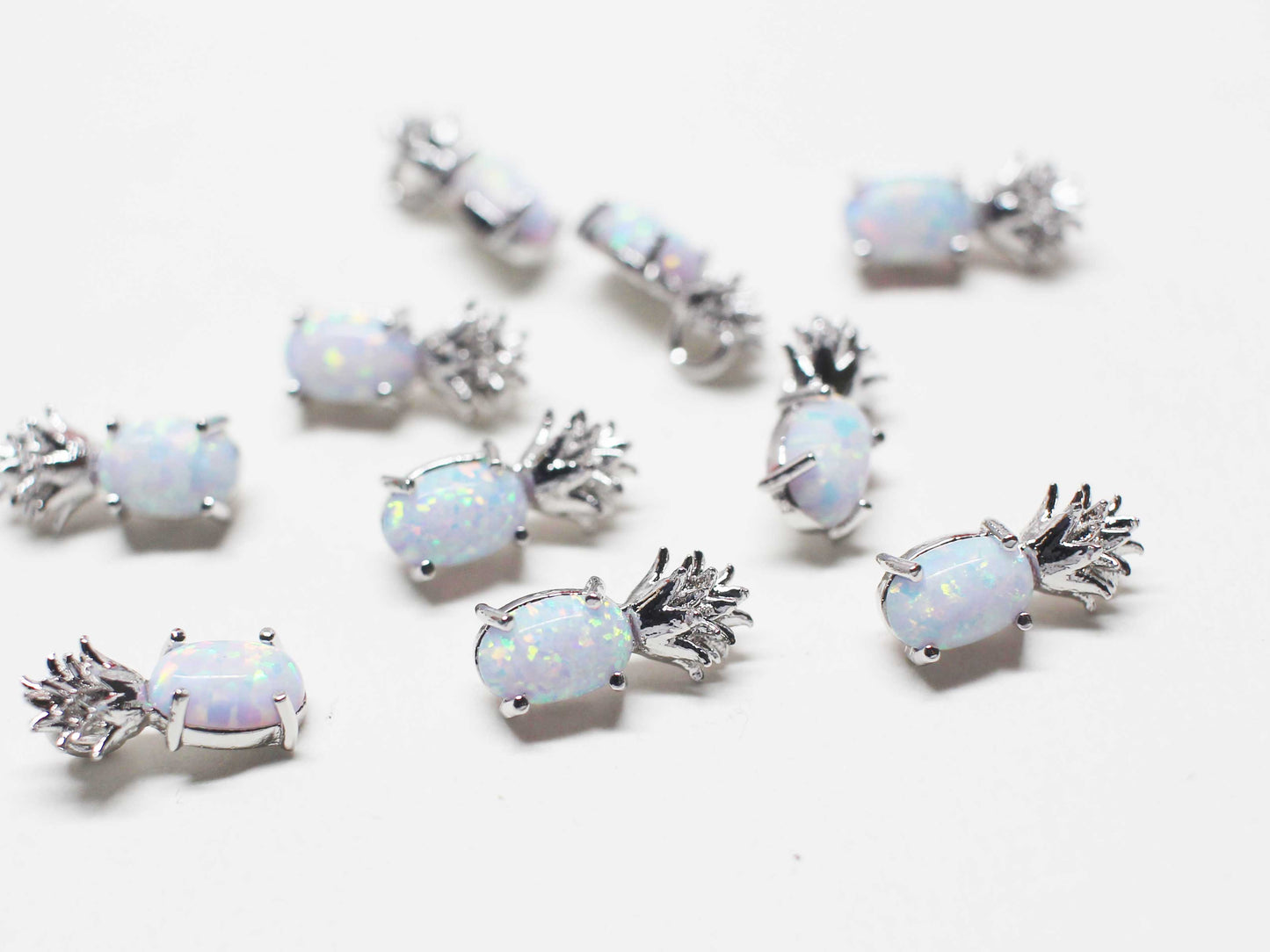 [P1133]/2pcs/Opal Pineapple Charm/Brass/Rhodium/10.8x5mm