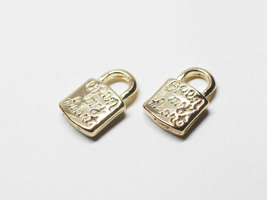 [P1135]/2pcs/Open my heart lock charm/Brass/Gold/15x9.5mm