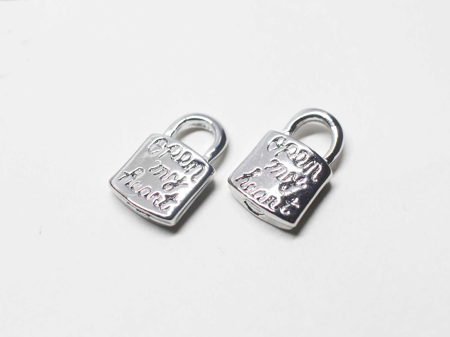 [P1135]/2pcs/Open my heart lock charm/Brass/Rhodium/15x9.5mm