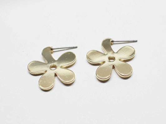 [E0414]/1 pair/Large Petal Earrings/ Brass/Gold plated/20x20mm