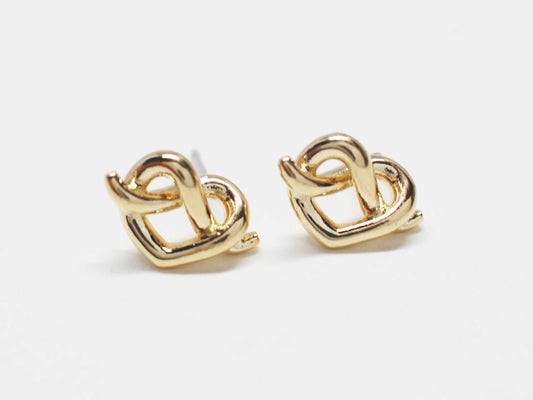 [E0415]/1 pair/Pretzel Heart earrings/ Brass/Gold plated/13x8mm