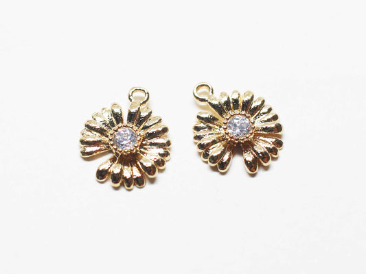 [P1143]/2pcs/Chamomile charm/Brass/Gold/9.6mm