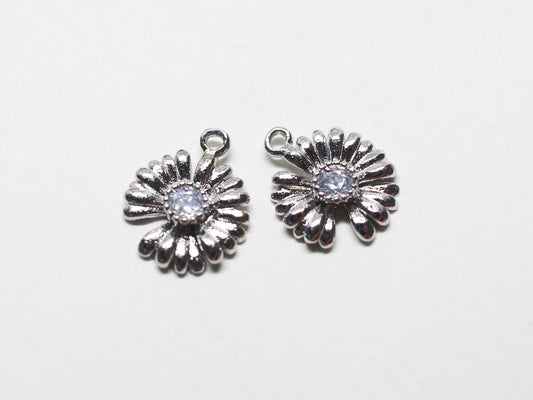 [P1143]/2pcs/Chamomile charm/Brass/Rhodium/9.6mm