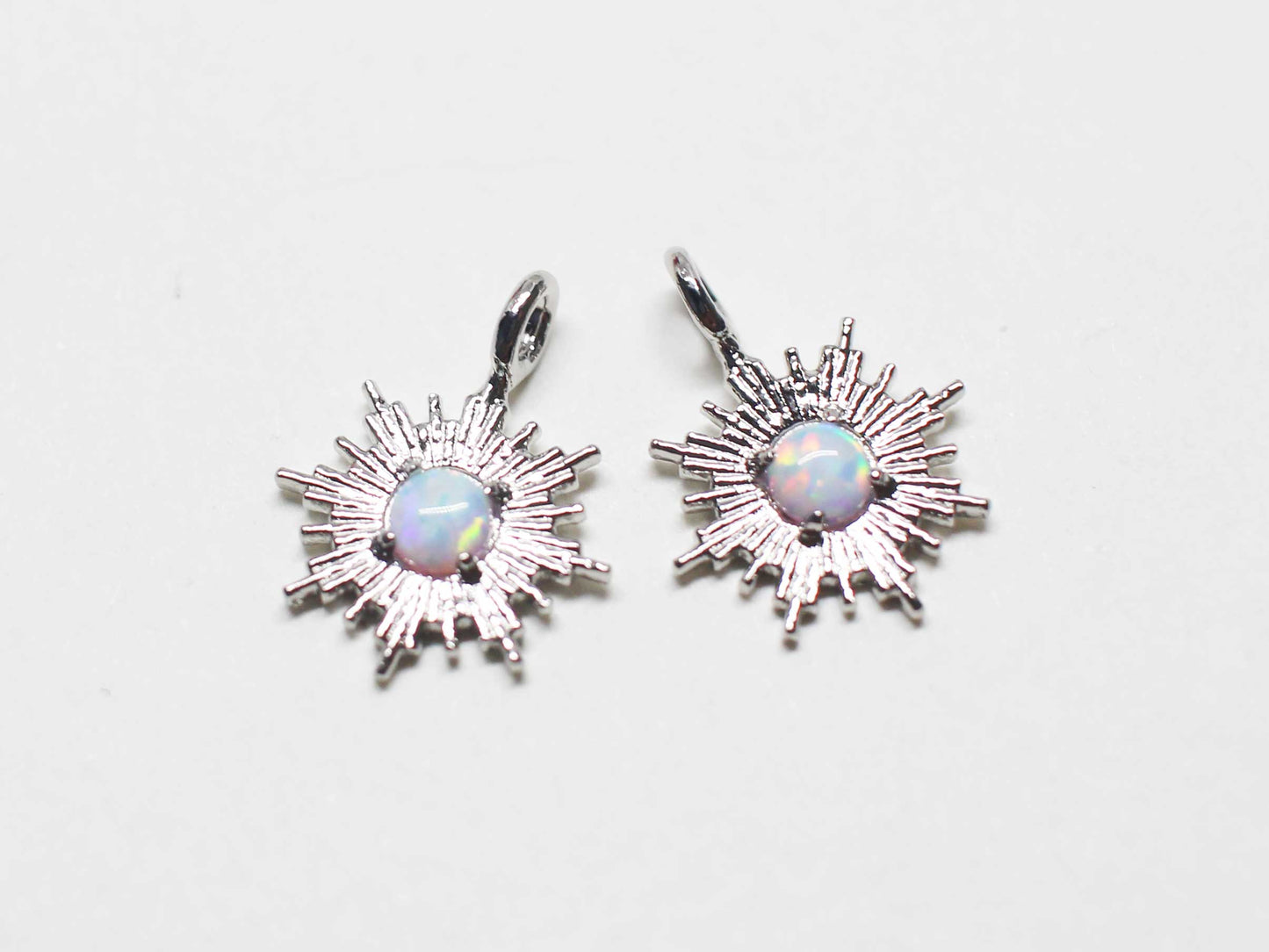 [P1146]/2pcs/Sunburst Opal charm/Brass/Rhodium/10mm