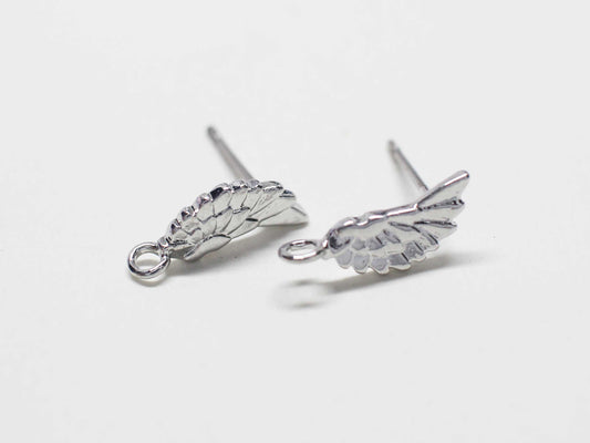 [E0418]/1 pair/Tiny wing earrings/ Brass/Rhodium plated/14x5mm