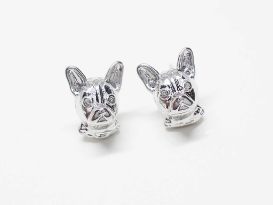 [E0421]/1 pair/French bulldog earrings/ Brass/Rhodium plated/14x11mm