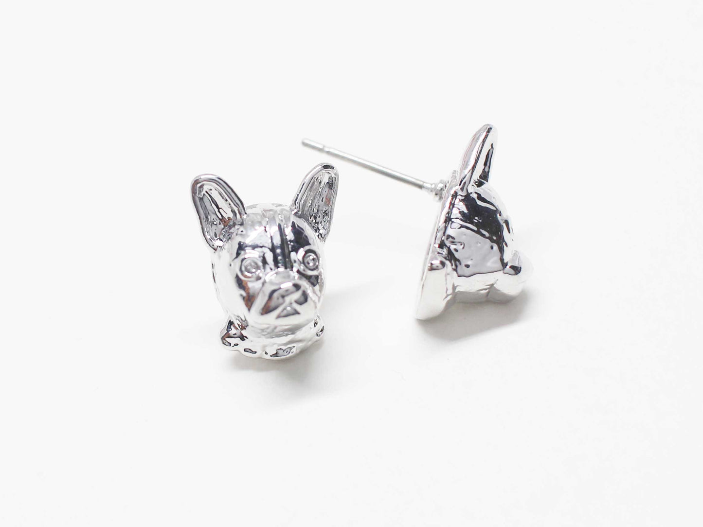 [E0421]/1 pair/French bulldog earrings/ Brass/Rhodium plated/14x11mm