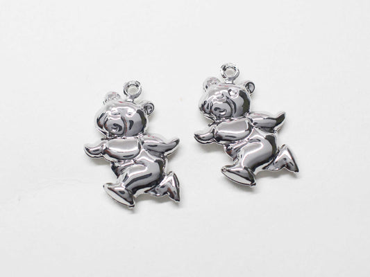 [P1154]/2pcs/Dancing Bear Charm/Aluminum/Rhodium/20x14mm